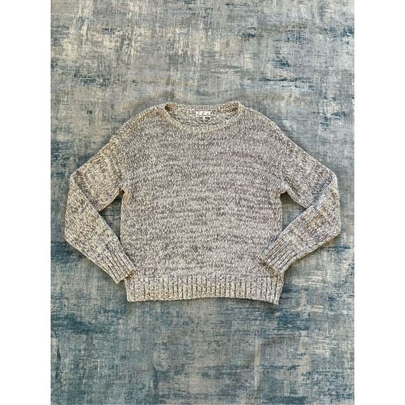 Aritzia Talula Gray Cream Marled Knit Scoop Neck Sweater Large - Picture 1 of 6